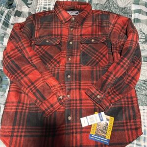 Bass Creek Men's Red and Black Plaid Button Down Fleece Jacket